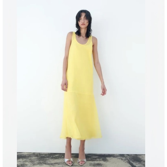 Zara Semi-Sheer Knit Dress Yellow Sz M - mordernwear.com